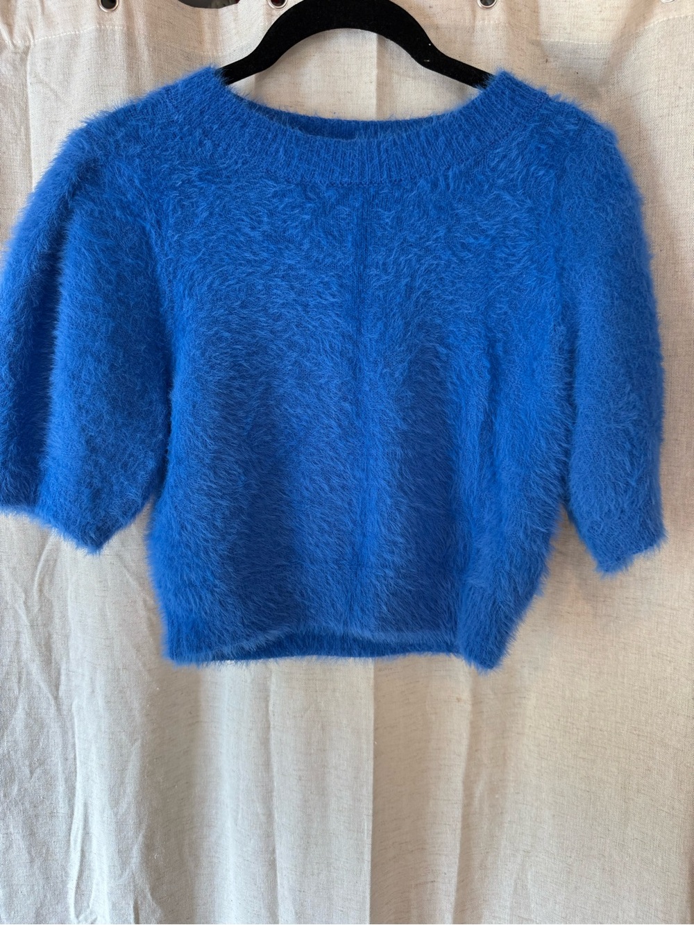 Women's Fuzzy Blue Short-Sleeve Sweater